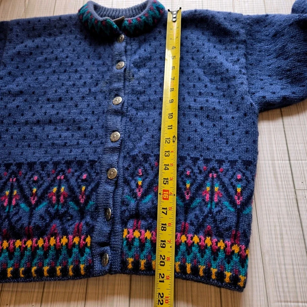 Dale of Norway Women Blue Pure New Wool Fair Isle Pewter Button Cardigan Size L - Picture 9 of 10